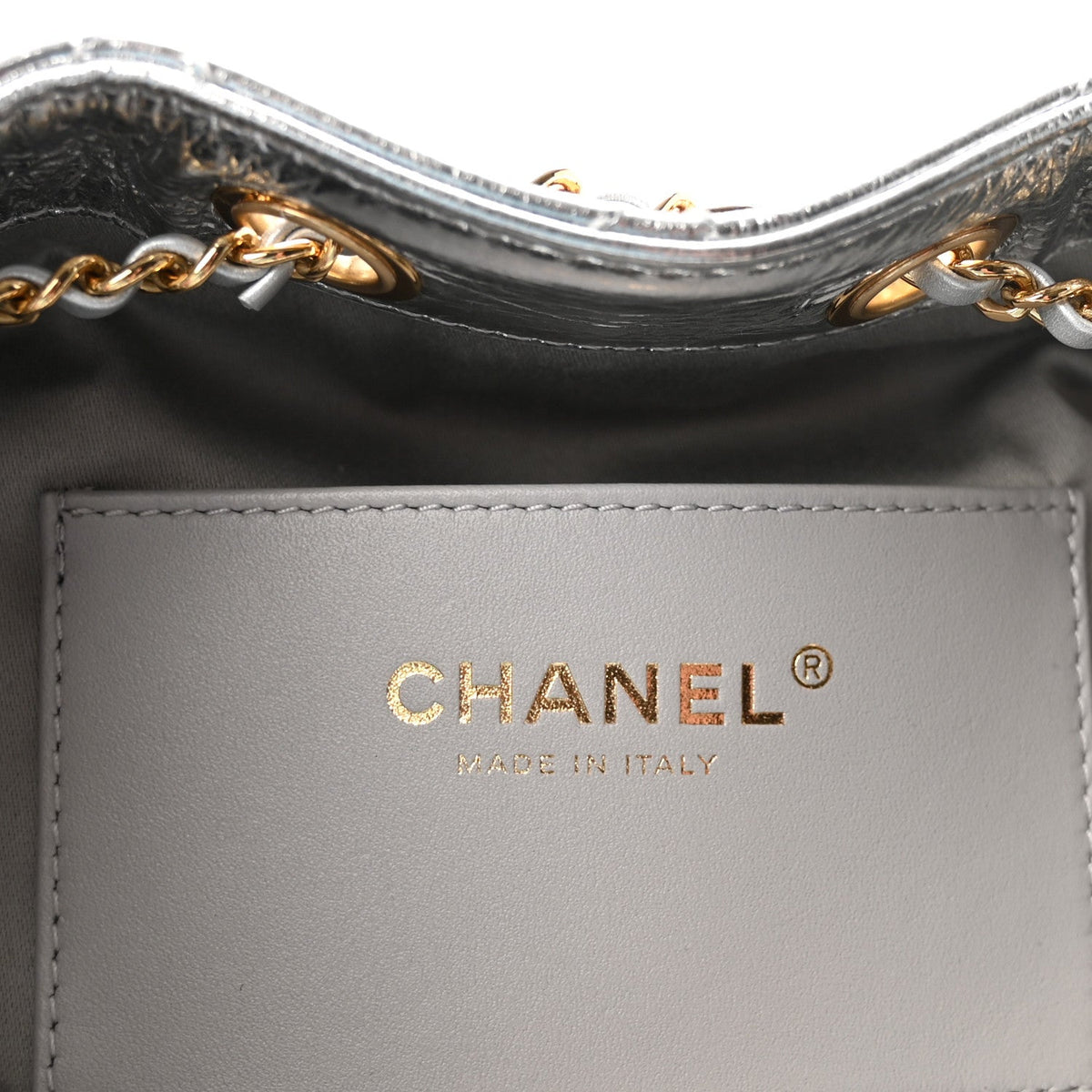 Metallic Aged Calfskin Quilted Mini Chanel 25 Handbag Silver