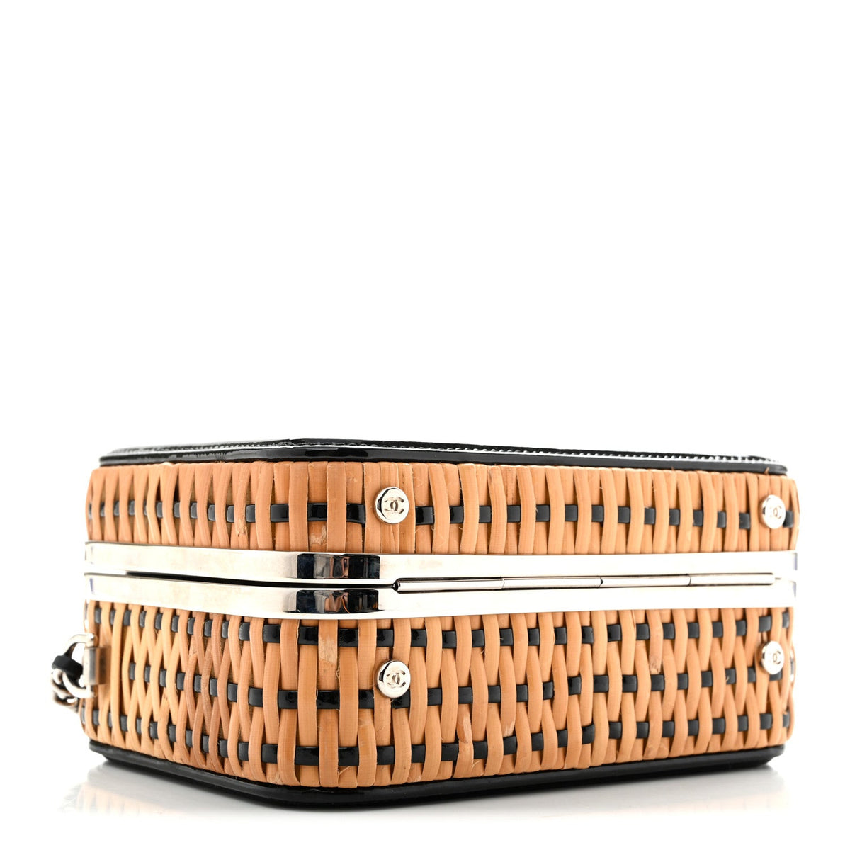 Raffia Patent Small CC Filigree Vanity Case Black