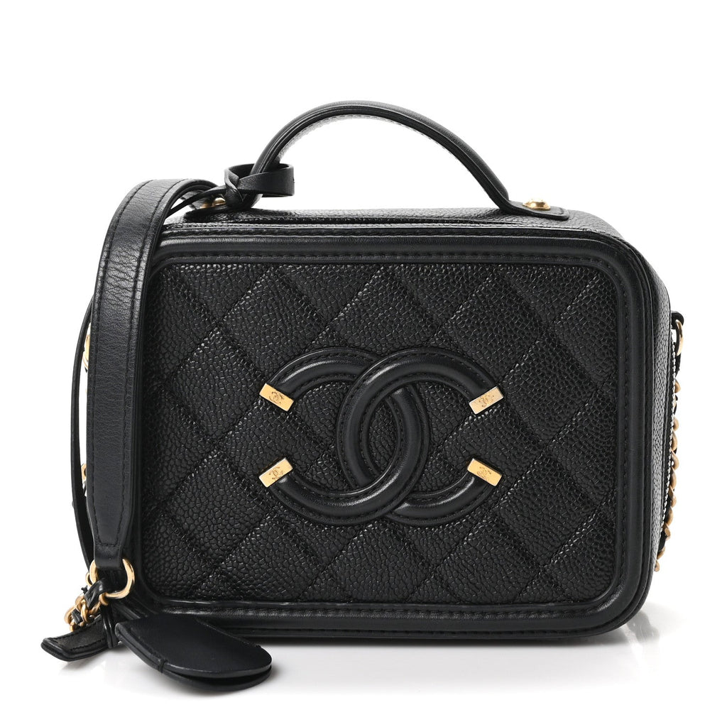 Caviar Quilted Small CC Filigree Vanity Case Black
