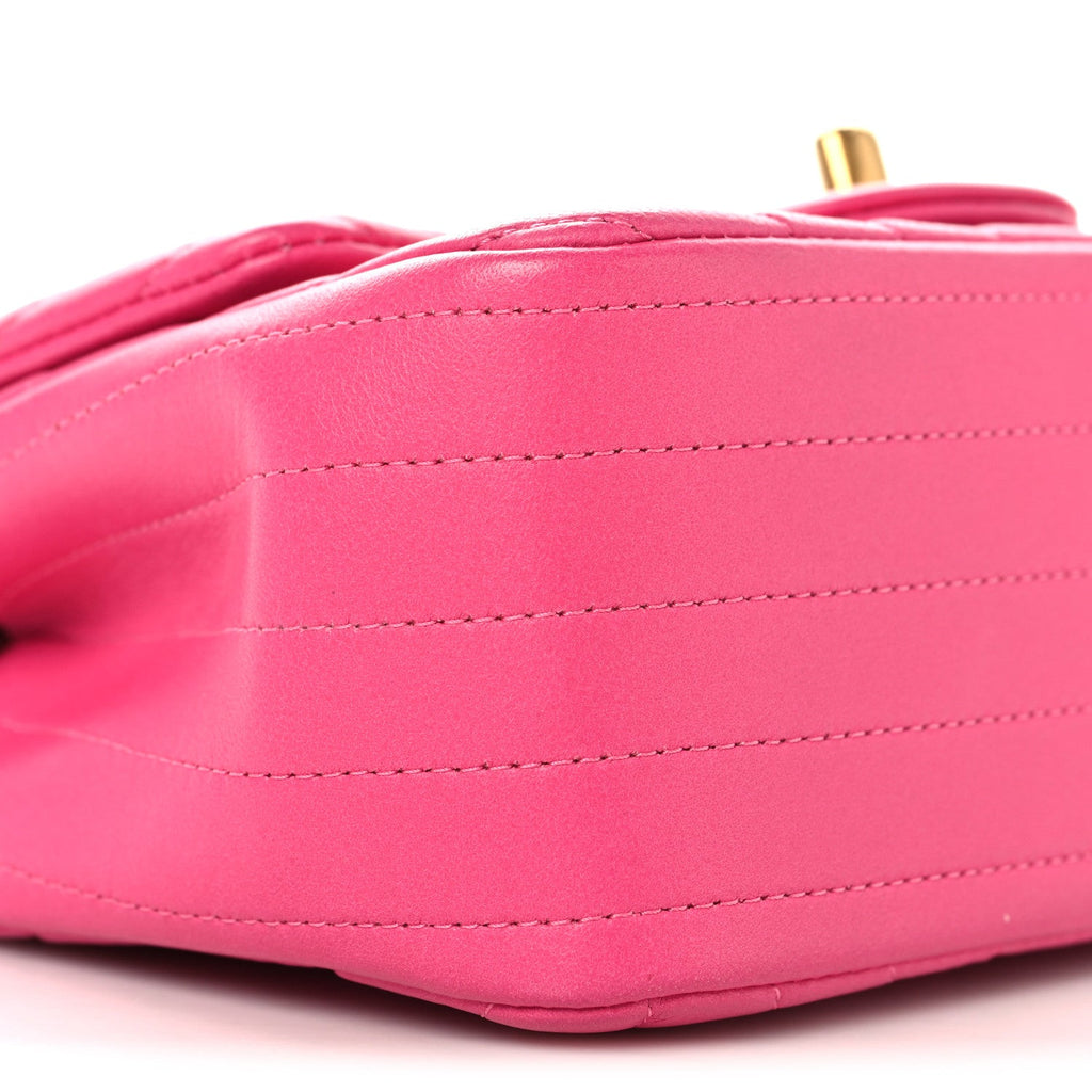Lambskin Chevron Quilted Mini Square Flap  Pink