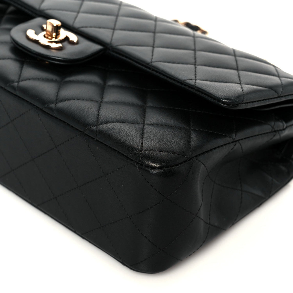 Lambskin Quilted Medium Double Flap Black
