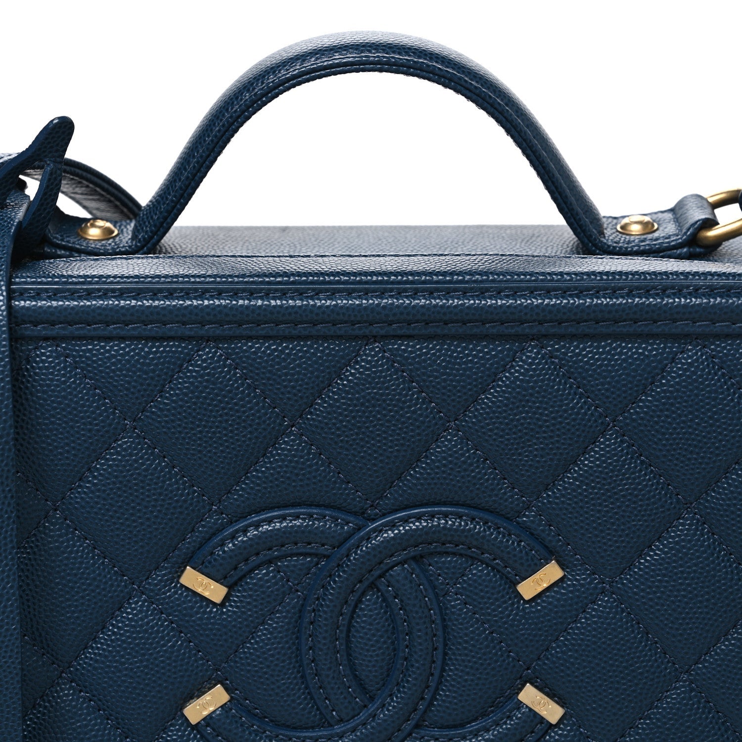 Caviar Quilted Medium CC Filigree Vanity Case Dark Blue