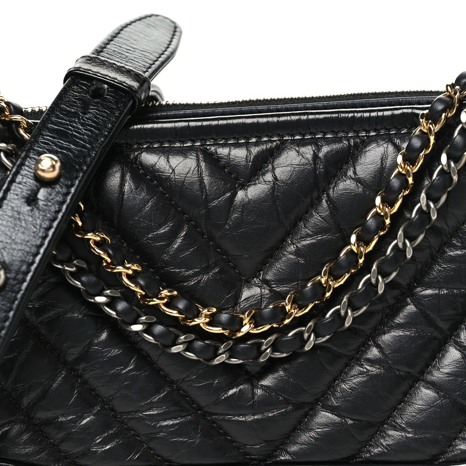 Aged Calfskin Chevron Quilted Small Gabrielle Hobo Black