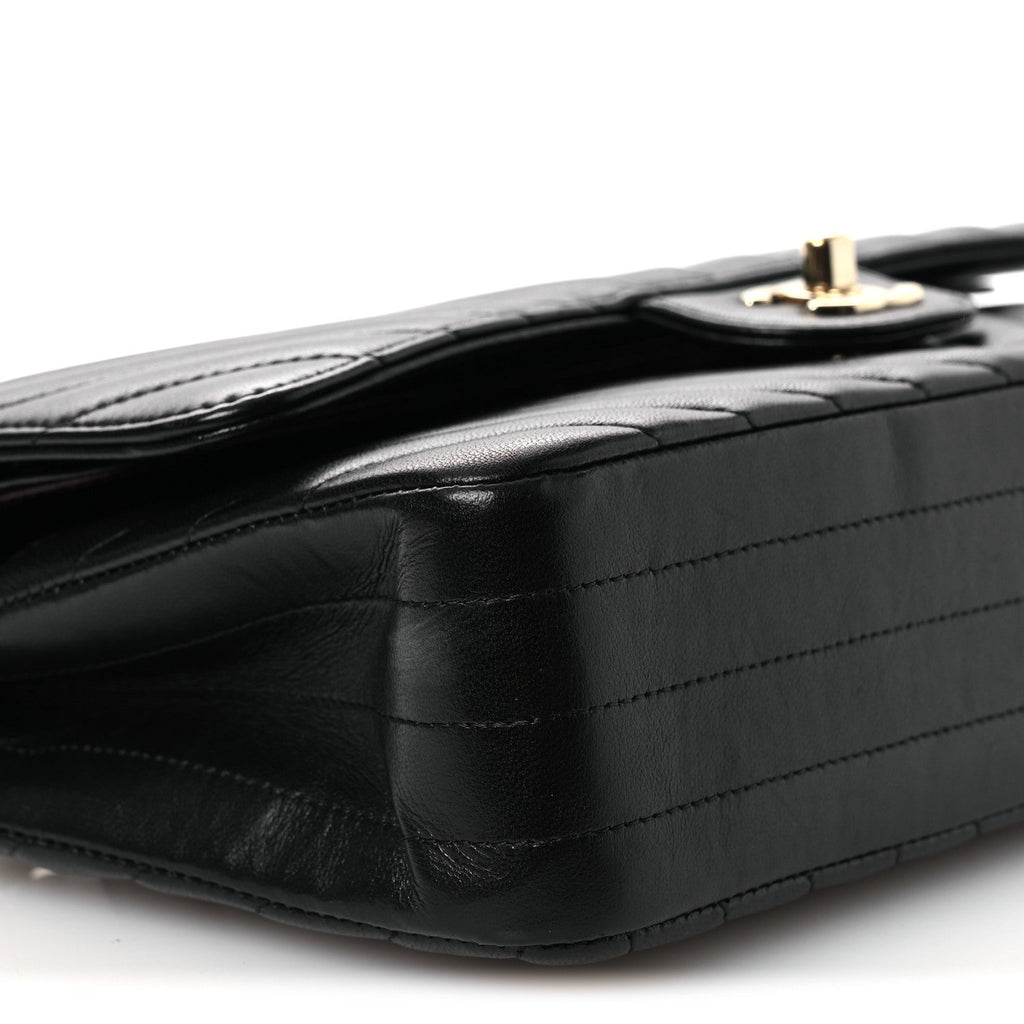 Lambskin Chevron Quilted Medium Double Flap Black