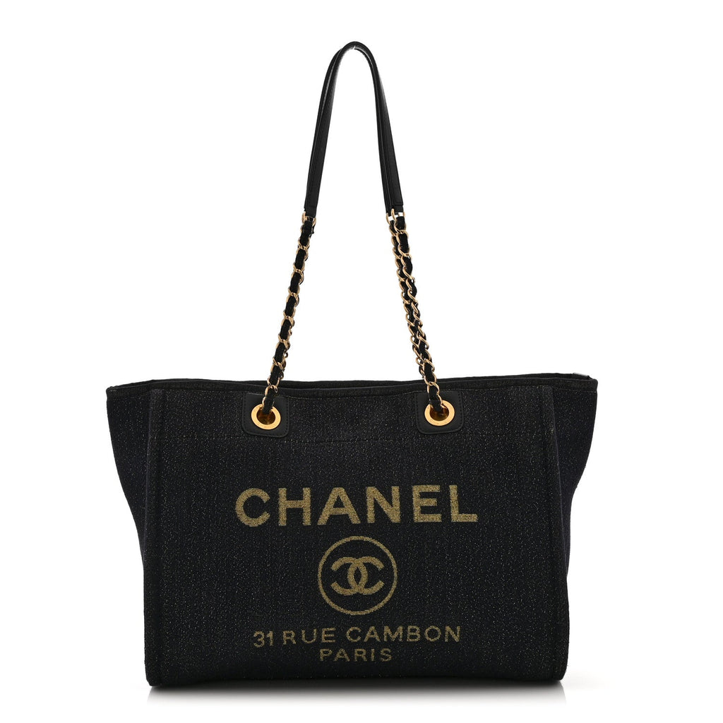 Lurex Canvas Small Deauville Tote Navy Blue Gold