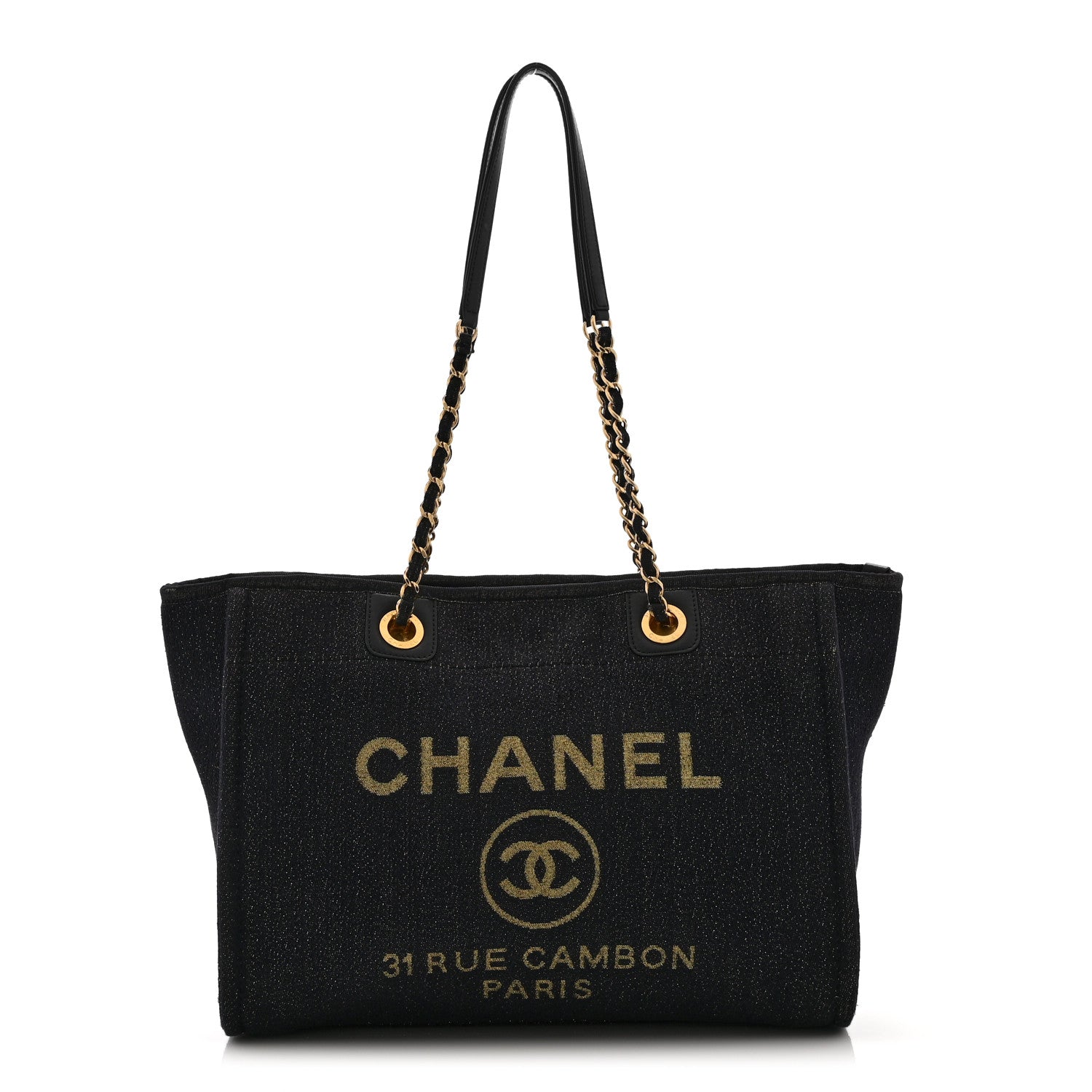Lurex Canvas Small Deauville Tote Navy Blue Gold