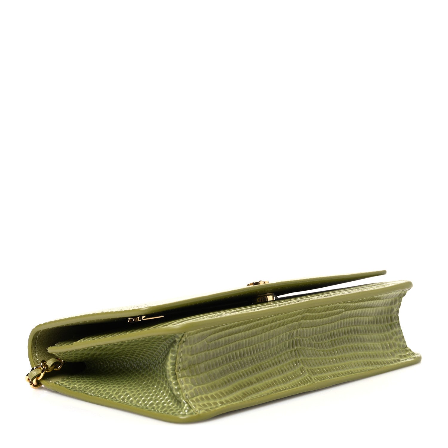 Calfskin Lizard Embossed Wallet On Chain WOC Green