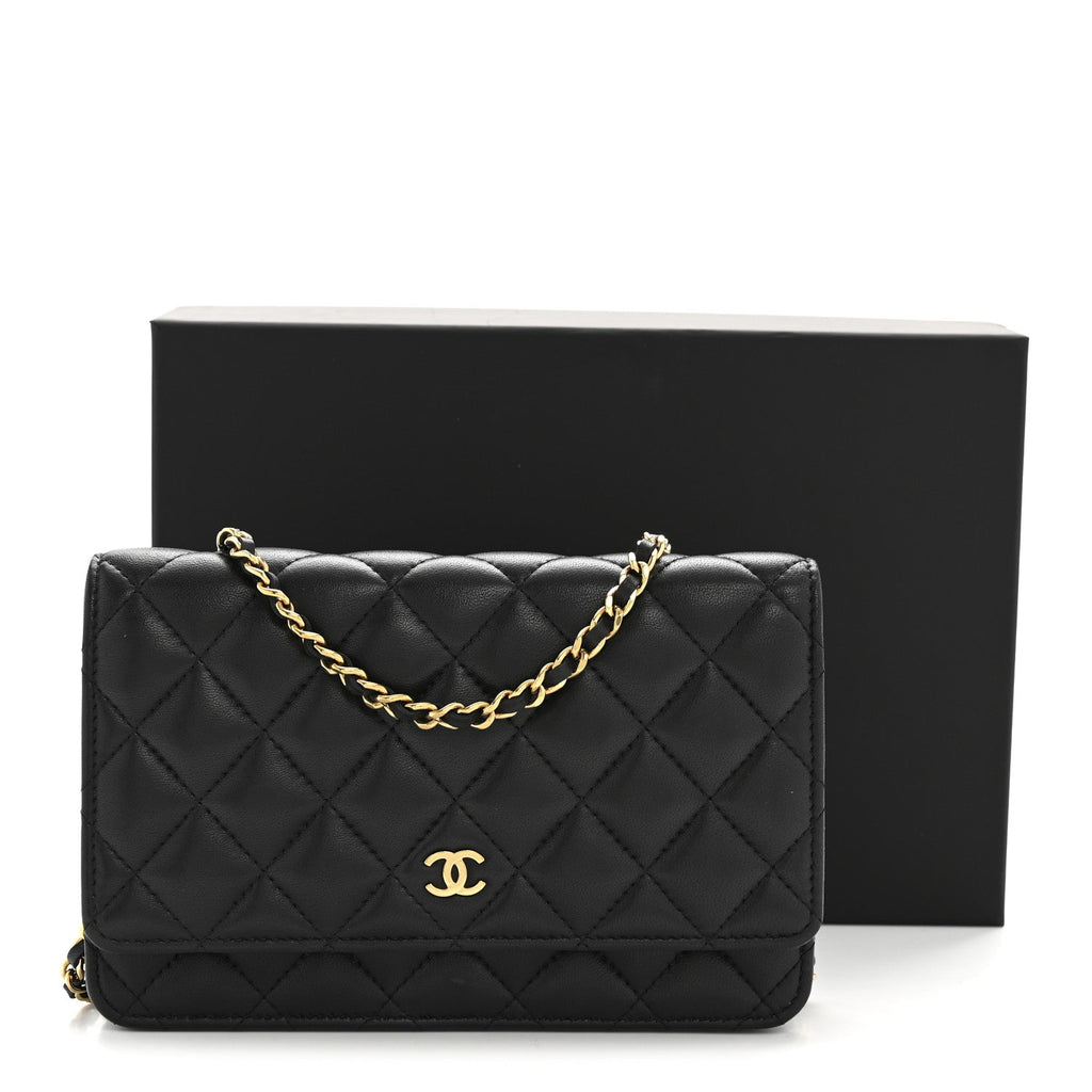 Lambskin Quilted Wallet On Chain WOC Black