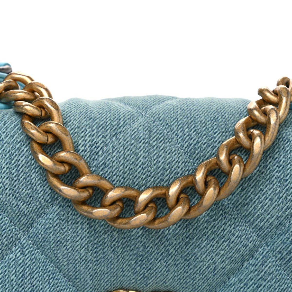 Denim Quilted Medium Chanel 19 Flap Neon Blue