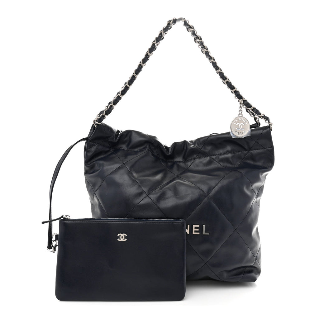 Shiny Calfskin Quilted Small Chanel 22 Navy