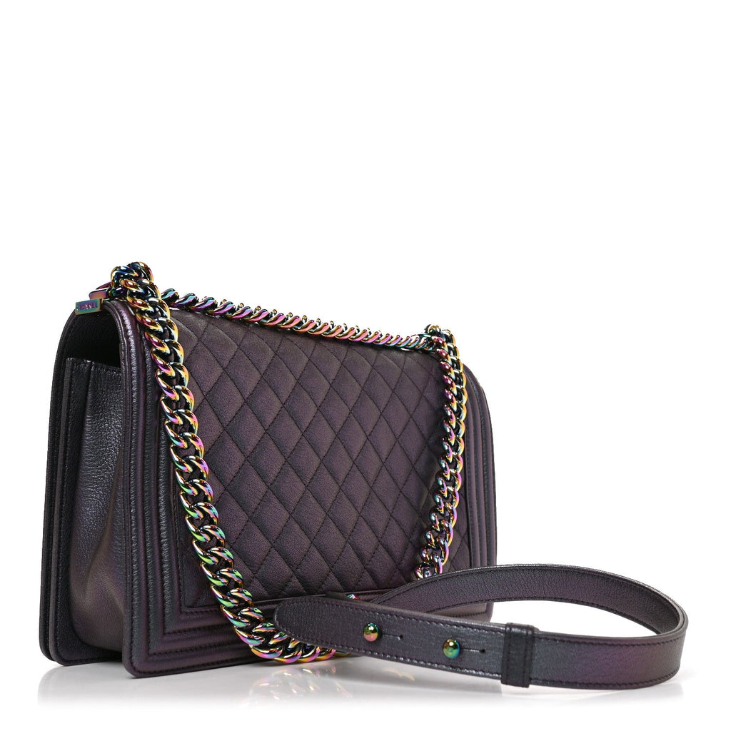 Iridescent Goatskin Quilted New Medium Boy Flap Purple