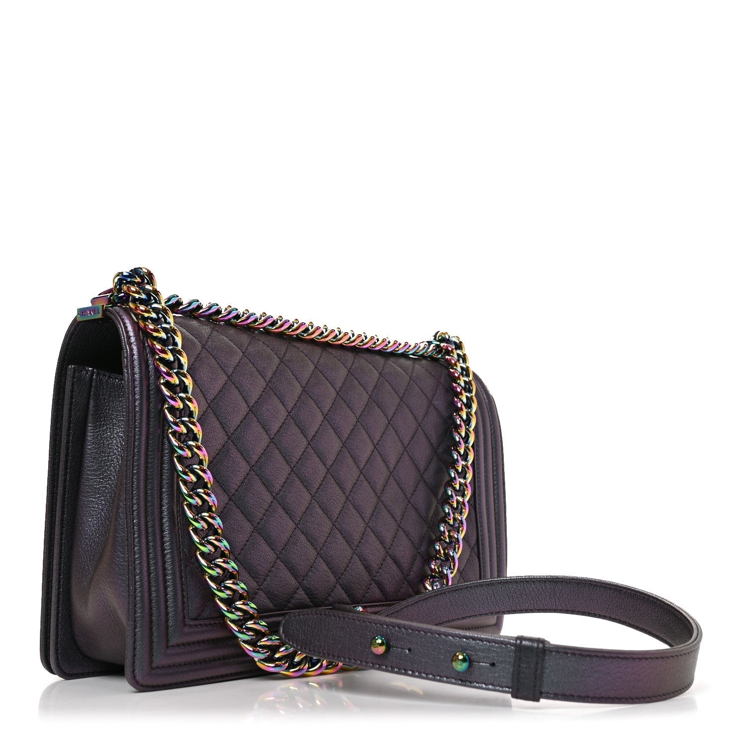 Iridescent Goatskin Quilted New Medium Boy Flap Purple