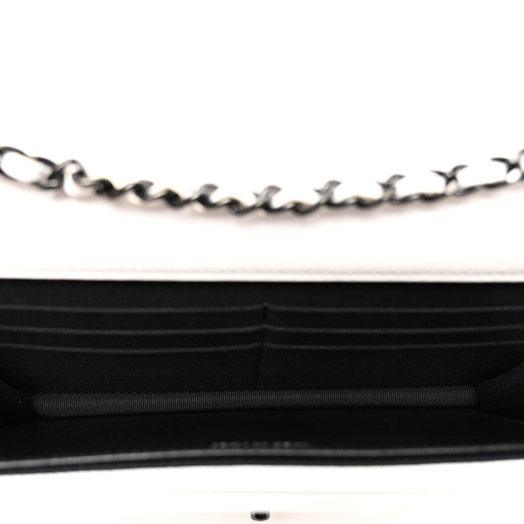 Lambskin Quilted Mini Trendy CC Wallet On Chain WOC White