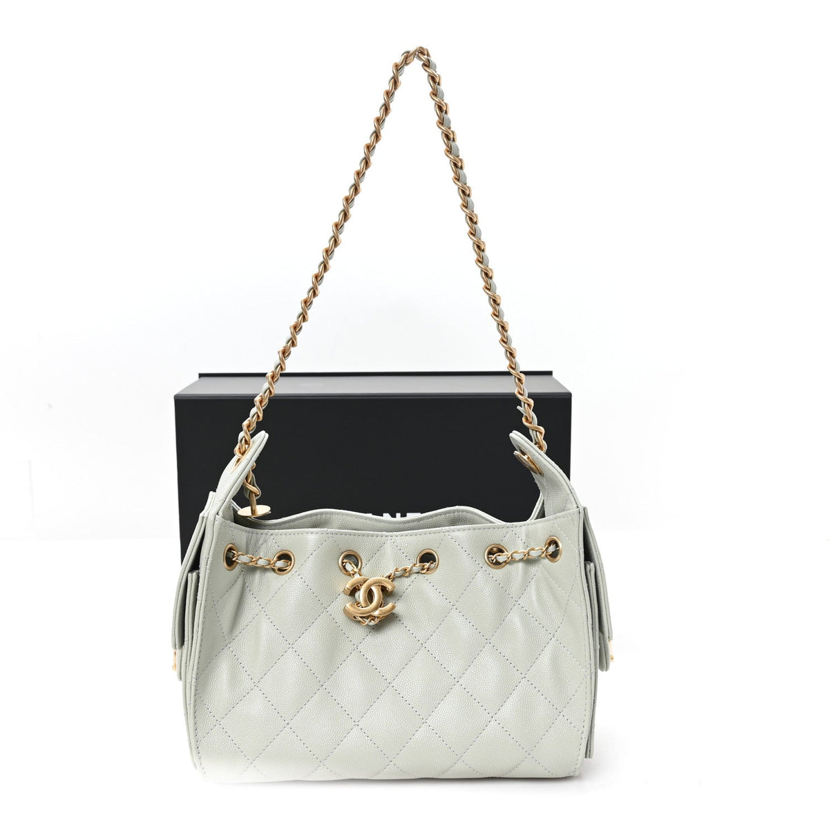 Caviar Quilted Mini Chanel 25 Handbag Light Green