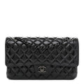 Shiny Crumpled Calfskin Quilted Medium Double Flap So Black