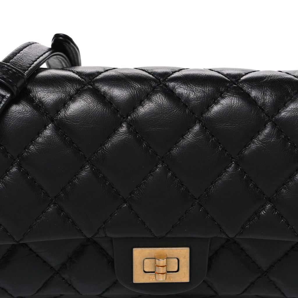 Aged Calfskin Quilted 2.55 Reissue Flap Belt Bag Clutch Black
