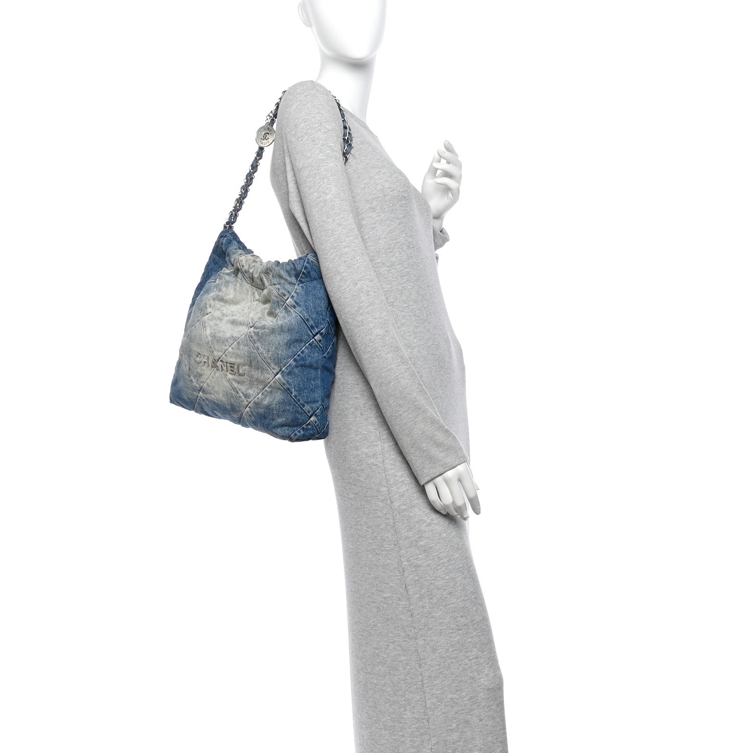 Denim Quilted Small Chanel 22 Blue