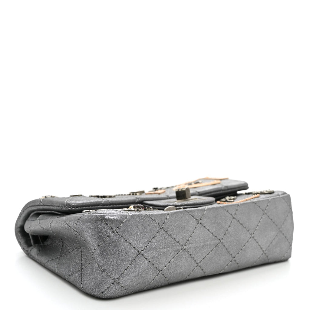 Metallic Calfskin Quilted Lucky Charms 2.55 Reissue 224 Flap Dark Silver
