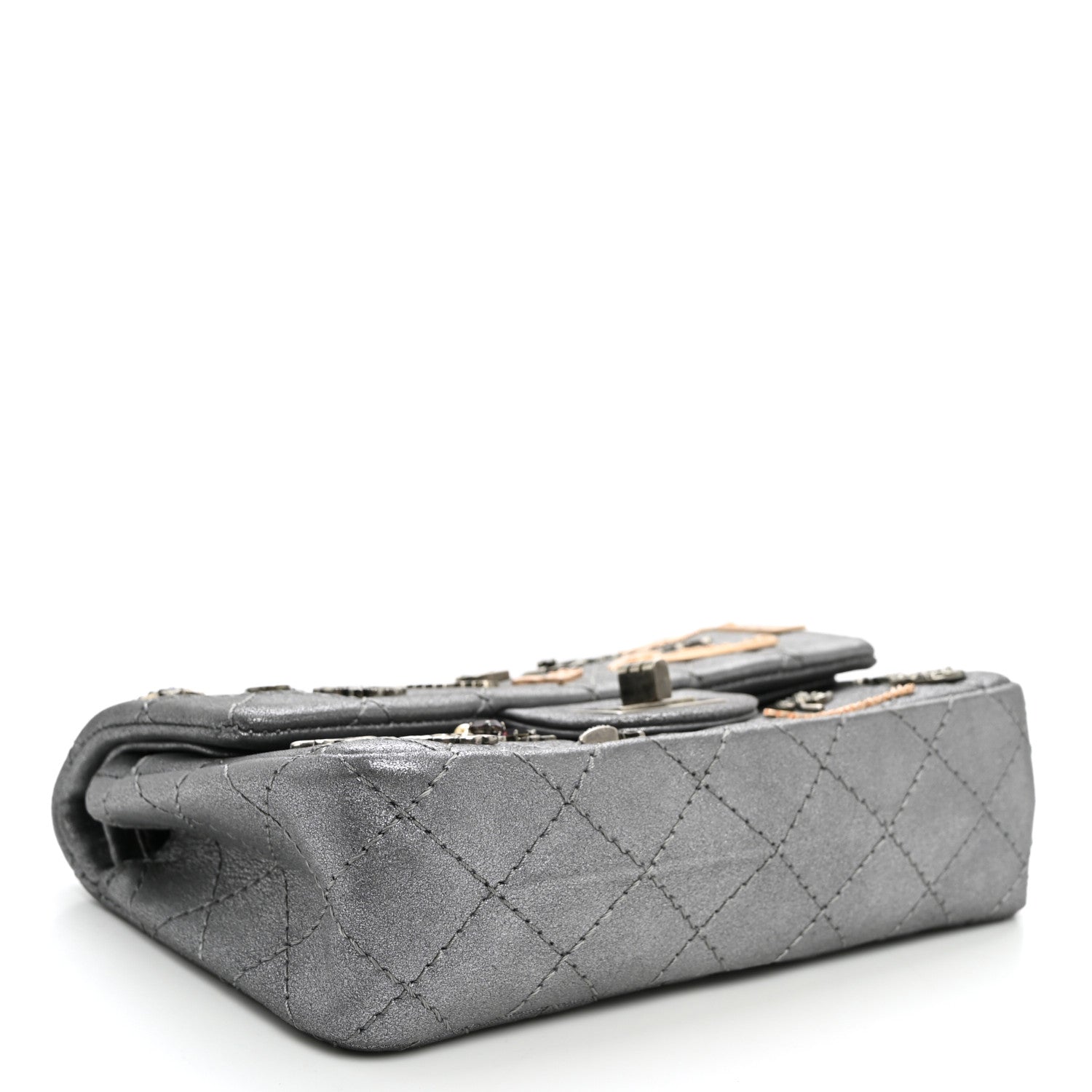 Metallic Calfskin Quilted Lucky Charms 2.55 Reissue 224 Flap Dark Silver