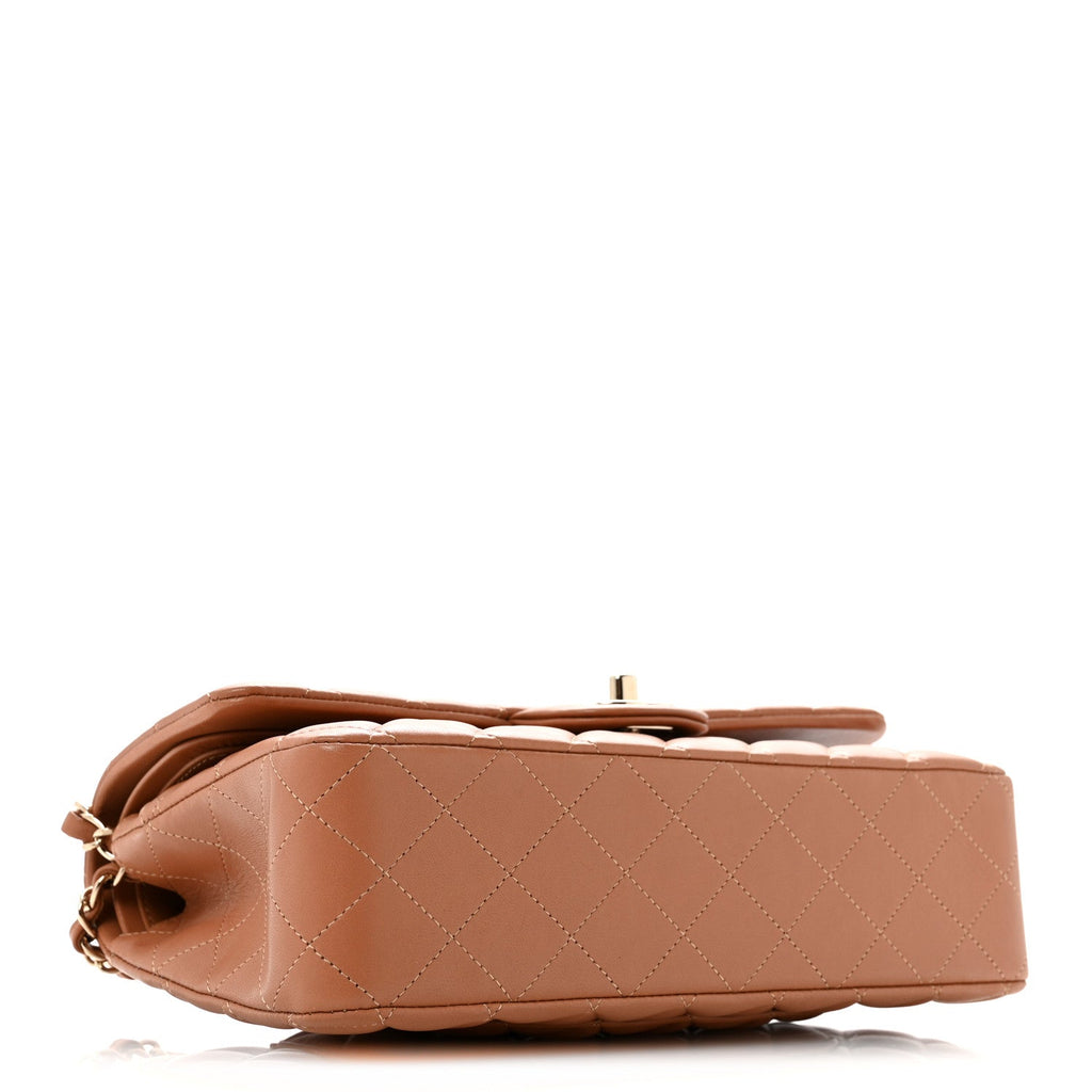 Lambskin Quilted Medium Double Flap Brown