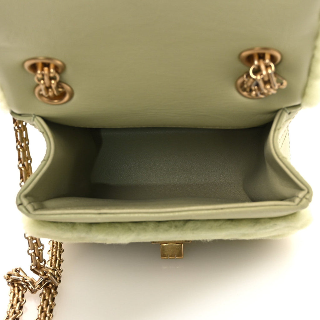Shearling Aged Calfskin Quilted 2.55 Reissue Mini North South Flap Green