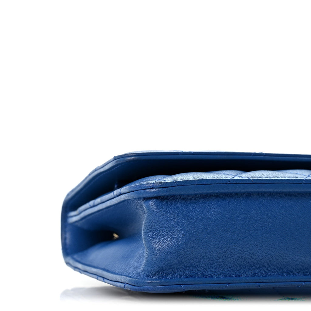 Lambskin Quilted Wallet On Chain WOC Blue