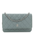 Caviar Quilted Wallet on Chain WOC Light Blue