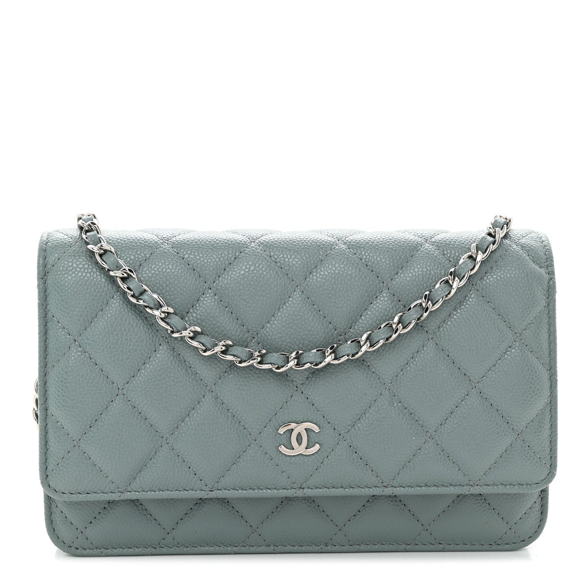 Caviar Quilted Wallet on Chain WOC Light Blue