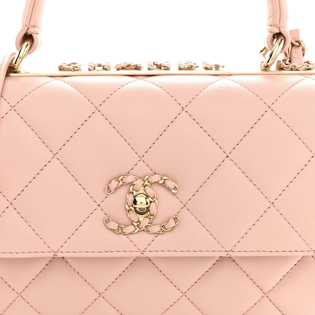 Lambskin Quilted Small Trendy CC Dual Handle Flap Bag Light Beige Light Pink