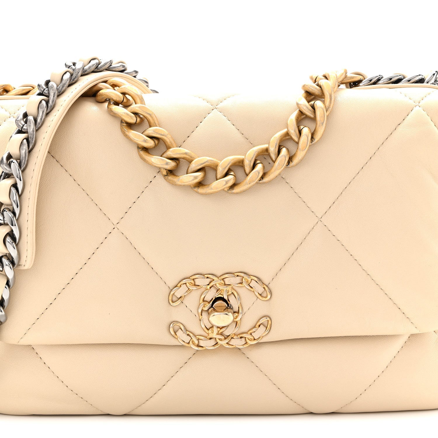 Lambskin Quilted Medium Chanel 19 Flap Light Beige