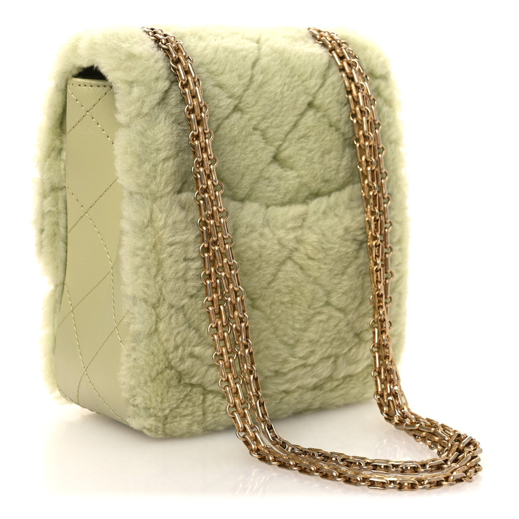Shearling Aged Calfskin Quilted 2.55 Reissue Mini North South Flap Green