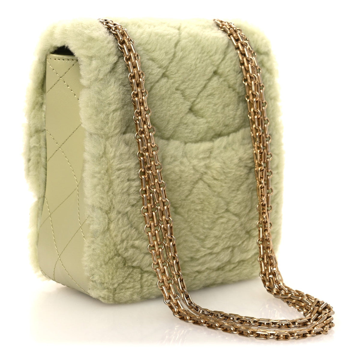 Shearling Aged Calfskin Quilted 2.55 Reissue Mini North South Flap Green