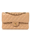 Caviar Quilted Small Double Flap Beige