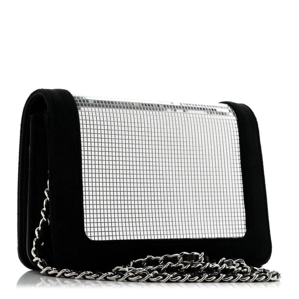 Velvet Mirror Embellished Boy Wallet On Chain WOC Argent