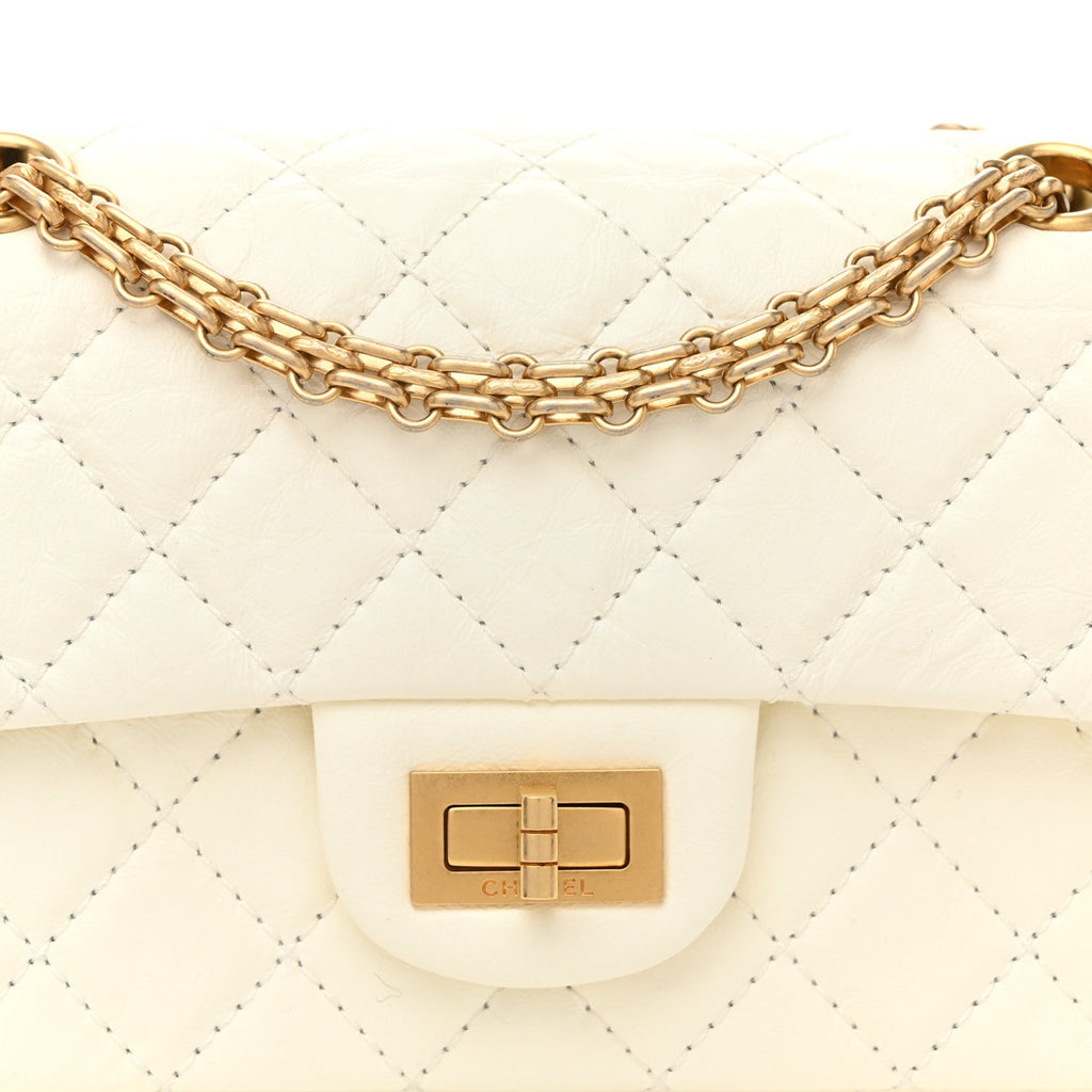 Aged Calfskin Quilted 2.55 Reissue Mini Flap White White