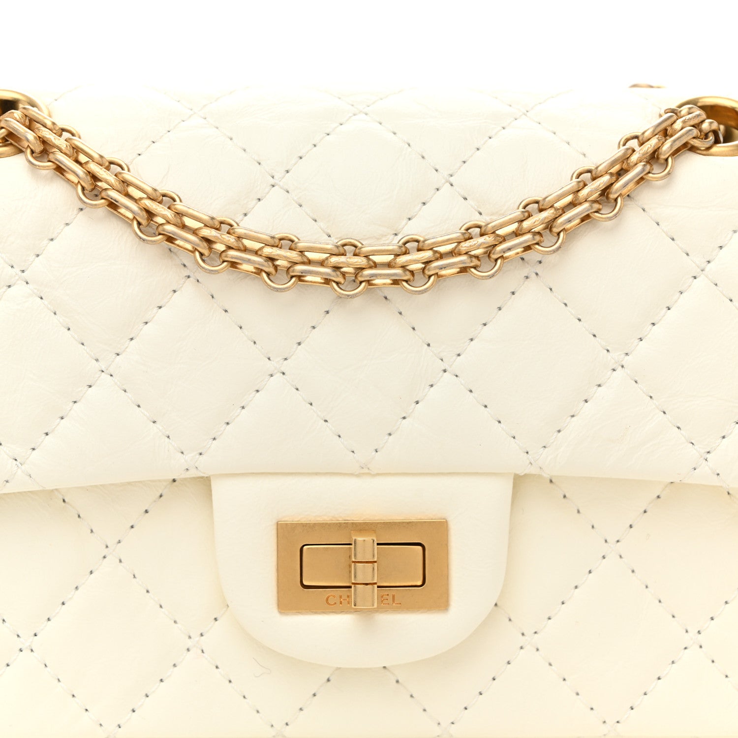 Aged Calfskin Quilted 2.55 Reissue Mini Flap White White