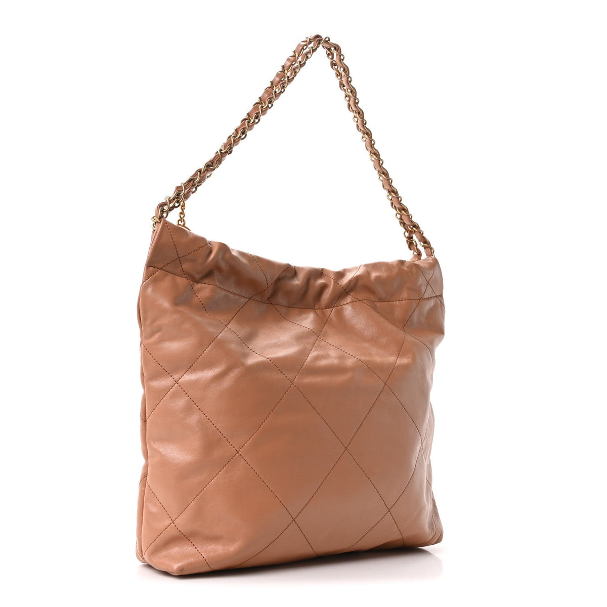 Shiny Calfskin Quilted Small Chanel 22 Camel