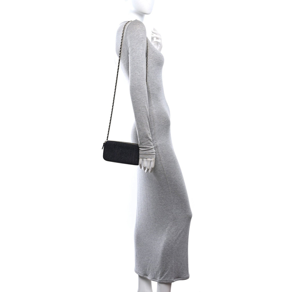 Lurex Straw Small Deauville Clutch With Chain Black