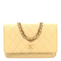 Lambskin Quilted Enamel Wallet On Chain WOC Yellow