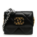 Lambskin Quilted Chanel 19 Flap Coin Purse With Chain Black