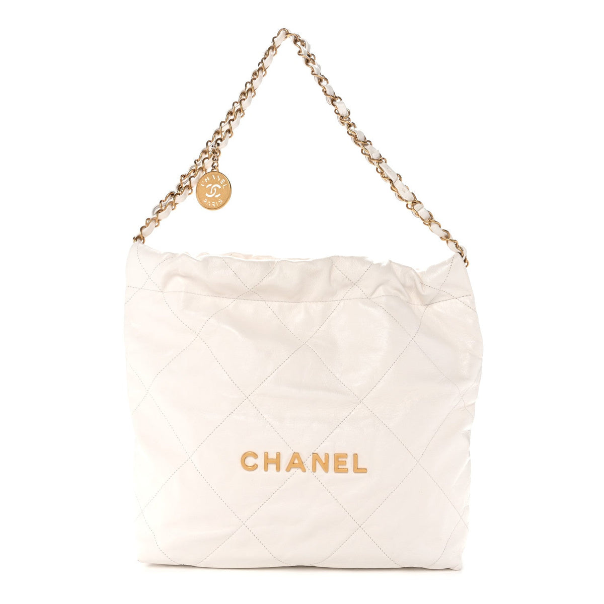 Shiny Calfskin Quilted Small Chanel 22 White