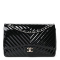 Patent Chevron Quilted Jumbo Double Flap Black