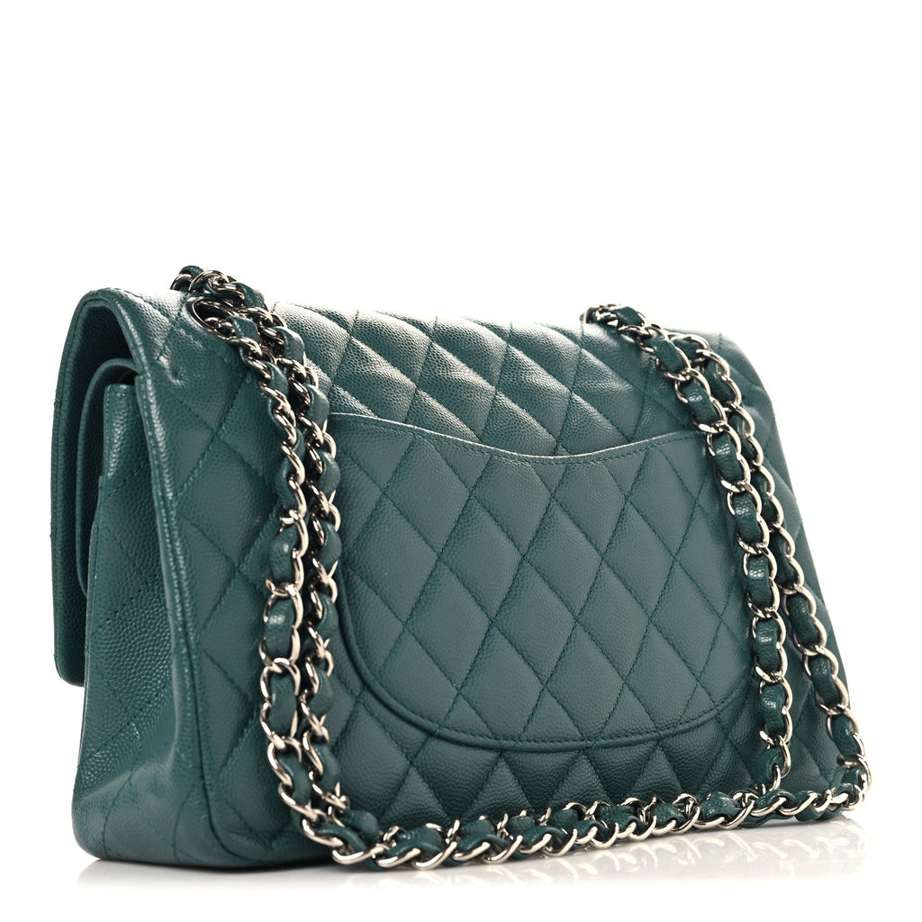 Caviar Quilted Medium Double Flap Green