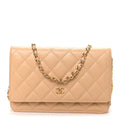 Caviar Quilted Wallet on Chain WOC Beige