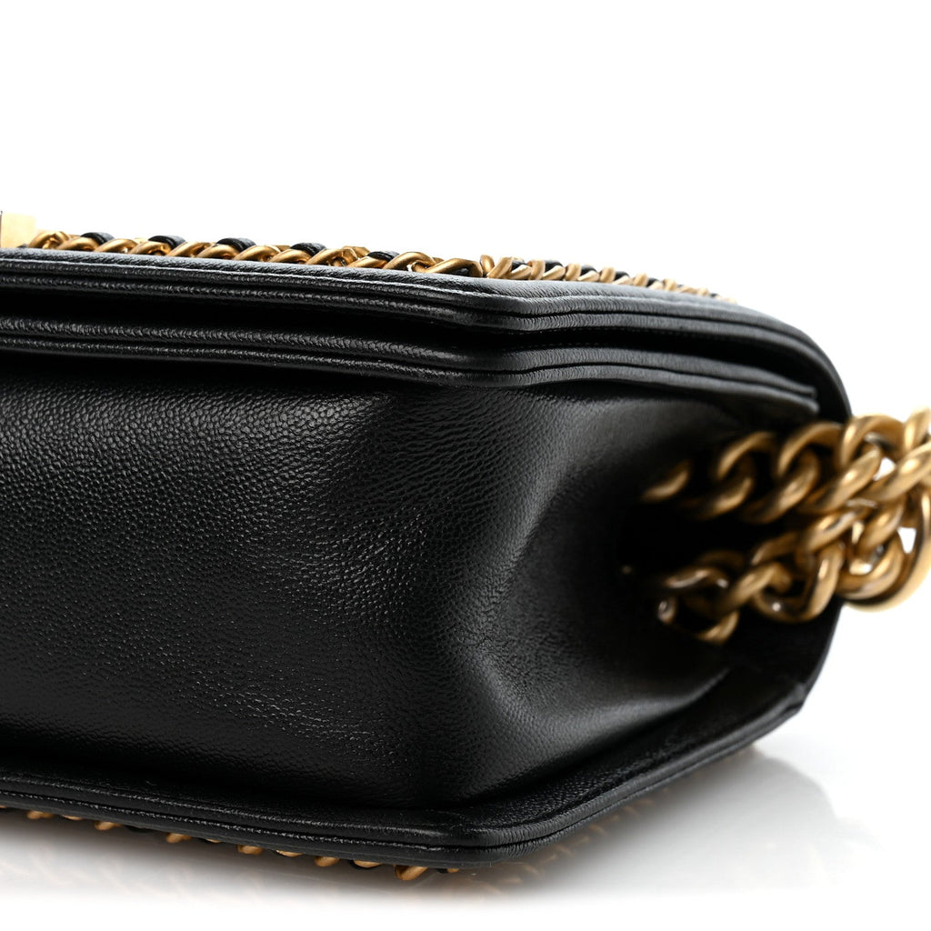 Caviar Quilted Medium Chain Around Boy Flap Black