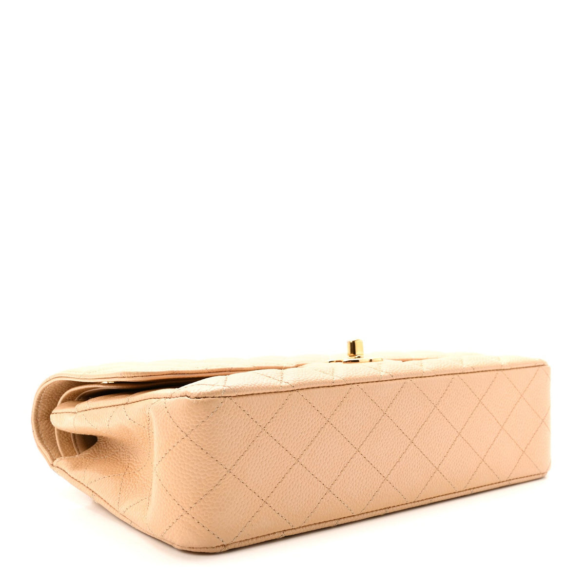 Caviar Quilted Medium Double Flap Beige