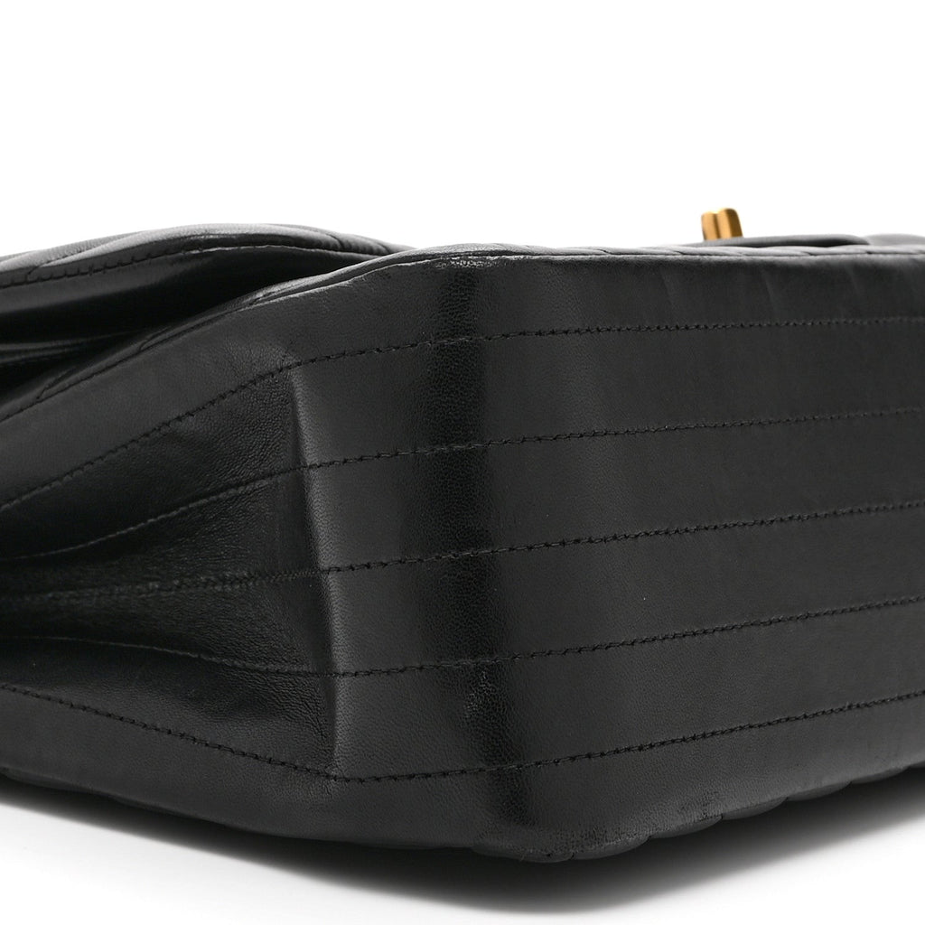 Lambskin Chevron Quilted Jumbo Double Flap Black
