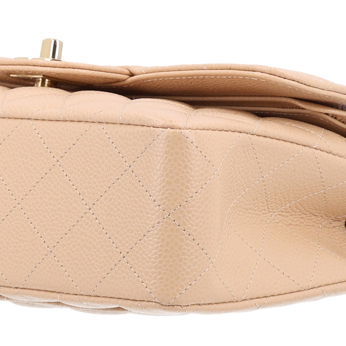 Caviar Quilted Small Double Flap Beige