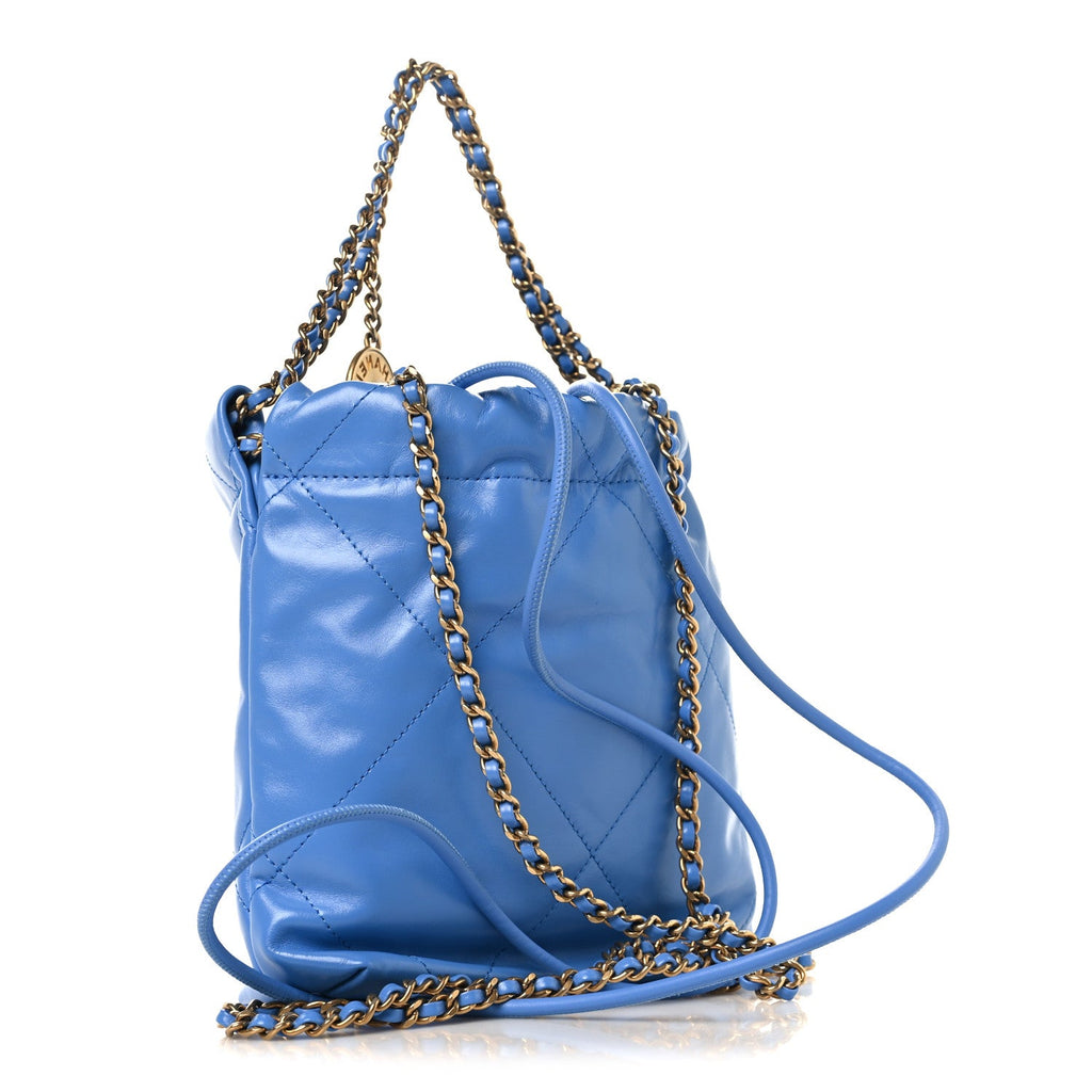Shiny Calfskin Quilted Mini Chanel 22 Blue