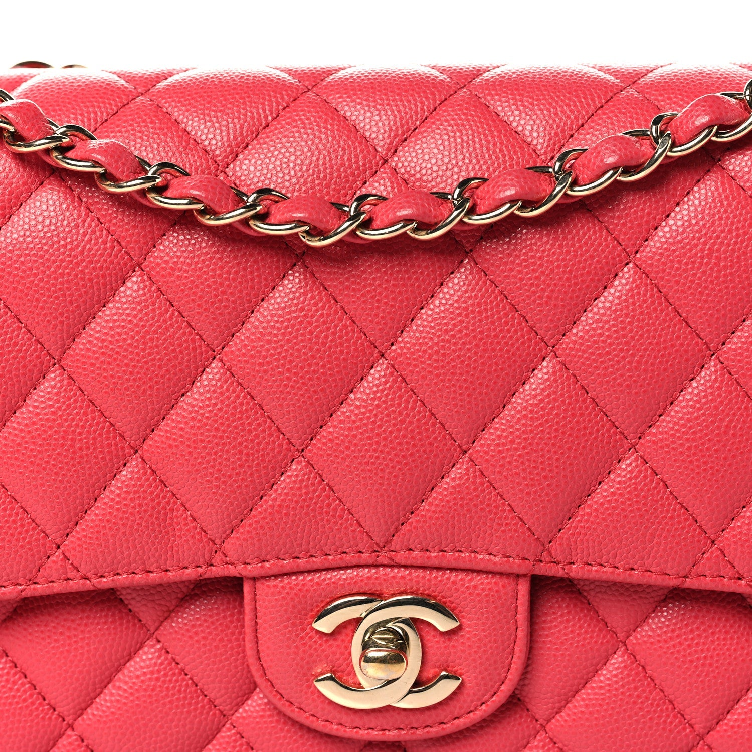 Caviar Quilted Medium Double Flap Red